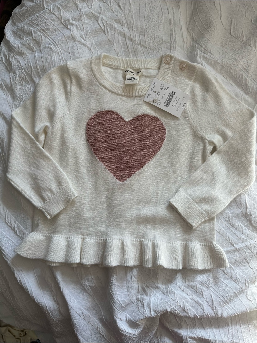 Crewcuts Cream Knit Sweater with Dusty Pink Heart 12-18mo